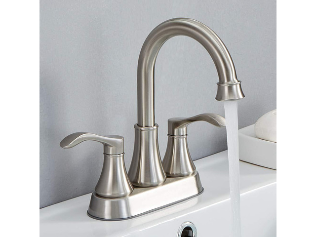 Lead-Free Antique 2 Handle Bathroom Sink Faucet, 360° Swivel High-Arc Spout 4-Inch Centerset Lavatory Vanity Faucets Set with Drain & Water Hoses,...