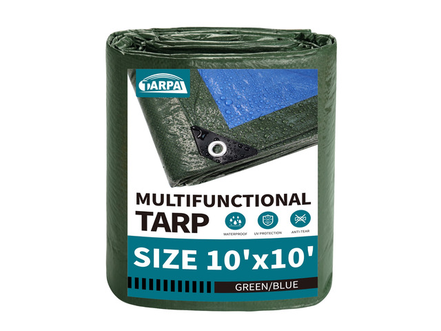 10x10 Feet Green Tarp Waterproof 6mil Small tarps Multipurpose All Purpose Poly Tarps Cover with grommets for Firewood Outdoor Furniture,Green/Blue