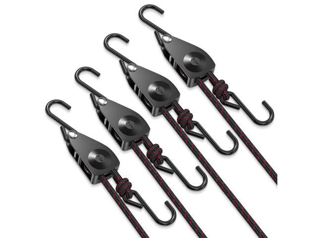 Ratchet Tie Down Straps, 1/4' Adjustable Rope Hangers 4 Pack, 12FT Tie-Down Hanger Pulley System for Grow Lamp Heavy Duty Grow Light Rope Hanger...