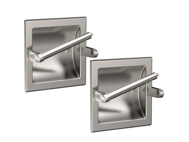 Toilet Paper Holder 2 Pack, Recessed Pivoting Toilet Paper Holder Wall Mount Stainless Steel for Large Rolls in Bathroom (Brushed Nickel)