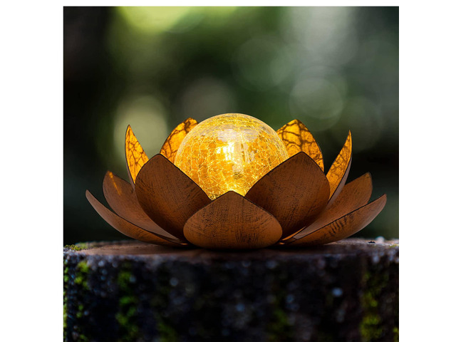 Solar Lights Outdoor Decor Metal Lotus Flower LED Waterproof Glass Decorative Gifts for Garden Lover Women Mom Table Pathway Lawn Patio Yard Ground