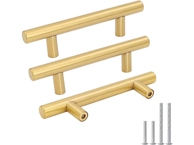 10 Pack 3 inch Gold Cabinet Handles Brushed Gold Cabinet Pulls Gold Dresser Drawer Handles Stainless Steel Drawer Pulls for Kitchen Bathroom...
