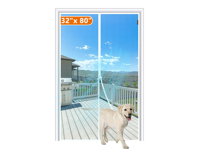 Magnetic Screen Door Fits Door Size 32'x 80', Hands-Free Mesh White 34' x 81' Heavy Duty Door Screen Magnetic Closure & Windproof Fastener, Pet...