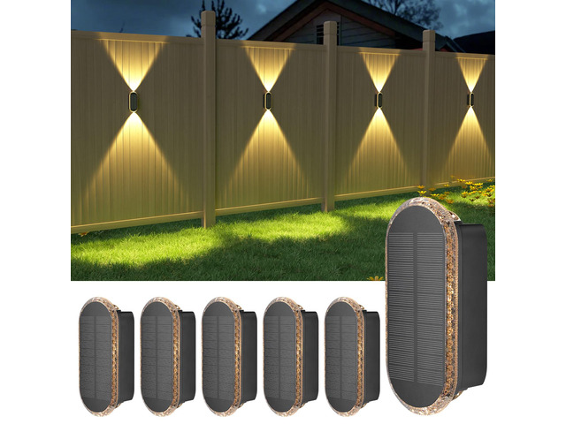 Solar Fence Lights Outdoor: 6-Pack Solar Powered Wall Lights Up and Down Waterproof IP65-3 Color Brighter LED Focus Lens SolarLights Dusk to Dawn...