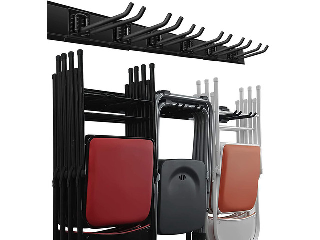 Garage Storage Organization Wall Mount Folding Chair Hangers Heavy Duty Garden Tool Rack Organizer with 6 Adjustable Hooks 48inch Tracks Max Load...