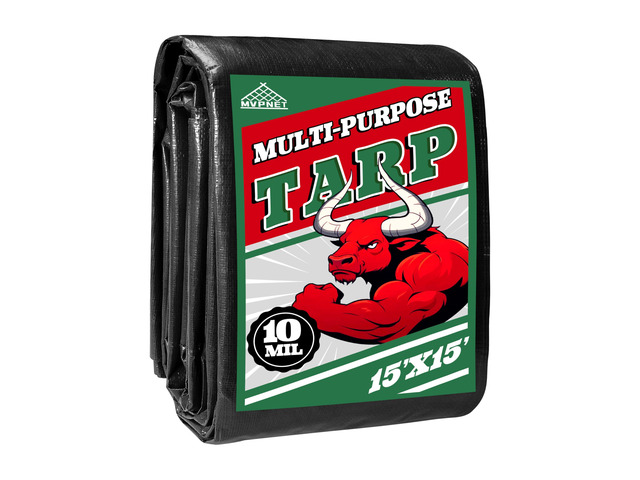 15x15 ft Heavy Duty Tarp 10mil UV Reinforced Grommets Green & Black