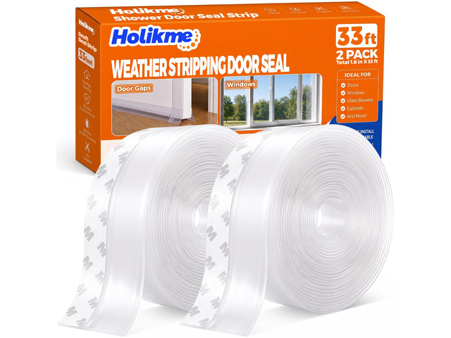 Weather Stripping Door Seal, Shower Door Seal Strip,1.8' W-33Feet Flexible Door Seal, Seals Gaps up to 1.2', Helps Reduce Air Leaks & Dust, For...