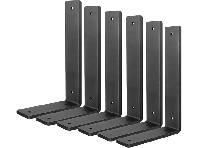 Floating Shelf Bracket 10 Inch, 6 Pack Heavy Duty Shelf Brackets, Black Wall Shelf Bracket for DIY Decorative with Mounting Hardware