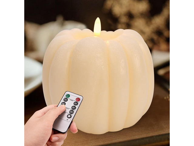 Fall Decorations for Home - Flickering Flameless Wax Pumpkin LED Candle Light Up Pumpkin Candle, Fall Decor, Timer Remote, Mantel Table Display,...