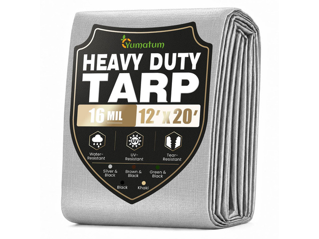 16 Mil 12x20 FT Heavy Duty Waterproof Tarps for Outdoor, Silver Heavy Duty Tarps with Reinforced Edges & Rustproof Grommets, Waterproof Cover for...