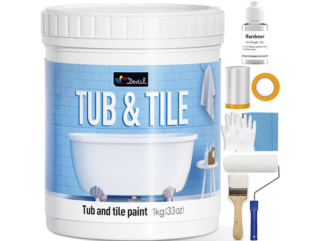 Tub and Tile Refinishing Kit,33oz Quick-Dry Tile Paint for Wall & Floor, Sink Bathtub Paint for Bathroom, Kitchen, Toilets, Water Based, Semi-Gloss...