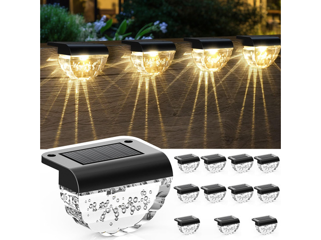 12 Pack Solar Deck Lights Outdoor, Solar Step Lights Waterproof for Outside, Yard, Patio, Garden, Pool, Railing, Stairs, Fence (Warm White)