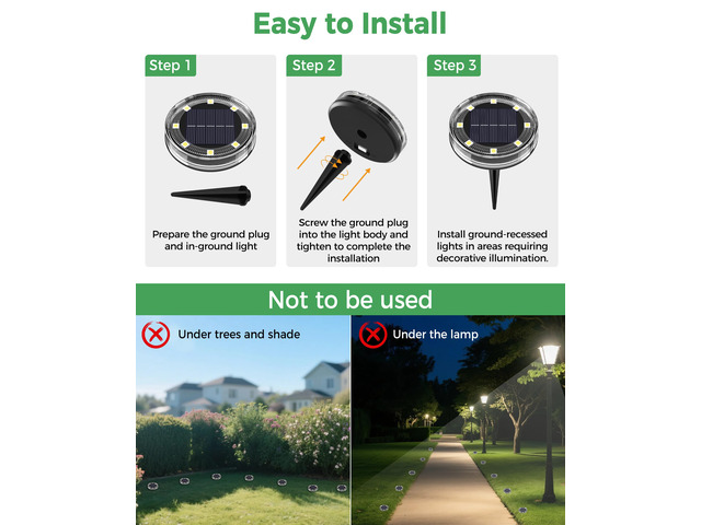 20 Pack Solar Ground Lights, Solar Lights Outdoor Waterproof IP68 8 LED Flat Solar Disc Light, Puck Lights Solar Powered for Garden Yard Driveway...
