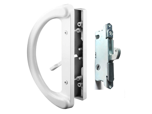 Patio Door Handle Set + Mortise Lock 45° Perfect Replacement for Sliding Glass Door Fits 3-15/16 Screw Hole Spacing, Non-keyed with Latch...