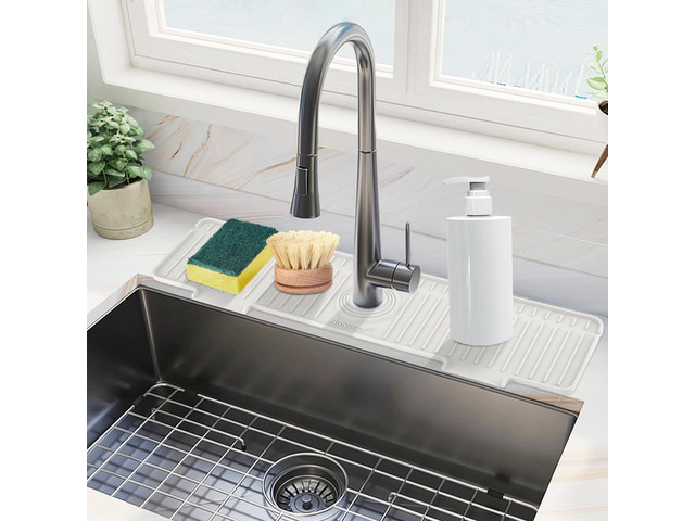 Kitchen Sink Splash Guard, 20IN Longer Silicone Faucet Guard & Draining Mat, Bathroom and Kitchen Sink Organizer, Sink Faucet Mat Water Splash...