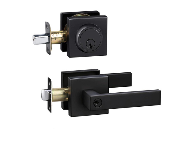 Front Door Lock Set with Deadbolt, Door Handle with Lock Keyed Alike, Heavy Duty Exterior Door Knob and Deadbolt Combo, Matte Black Door Lock for...