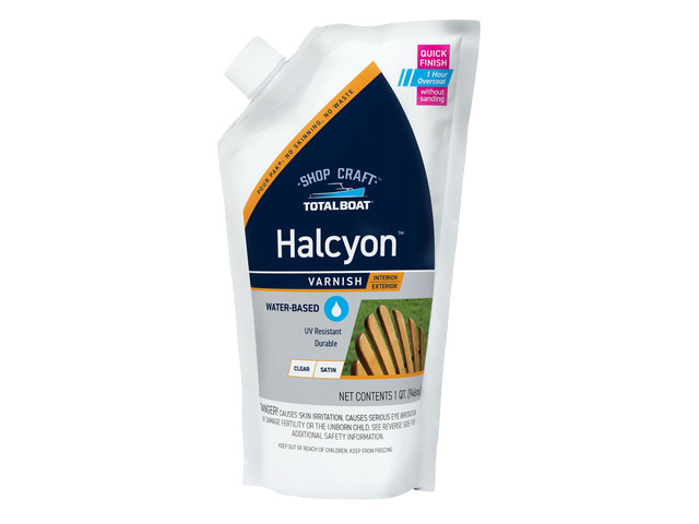 Halcyon Water-Based Marine Varnish for Wood - Clear Satin Quart Marine-Grade Polyurethane Wood Finish; Easy to Apply; 1-Hour Recoat; Ideal for...