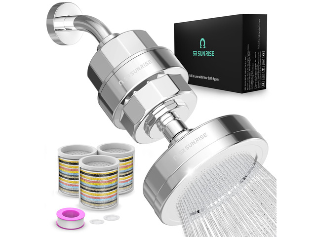 20+3 Stage Filtered Shower Head for Hard Water, 4.7-Inch Chrome 3 replaceable cartridges, high pressure, reduces chlorine and odor, wall-mount,...