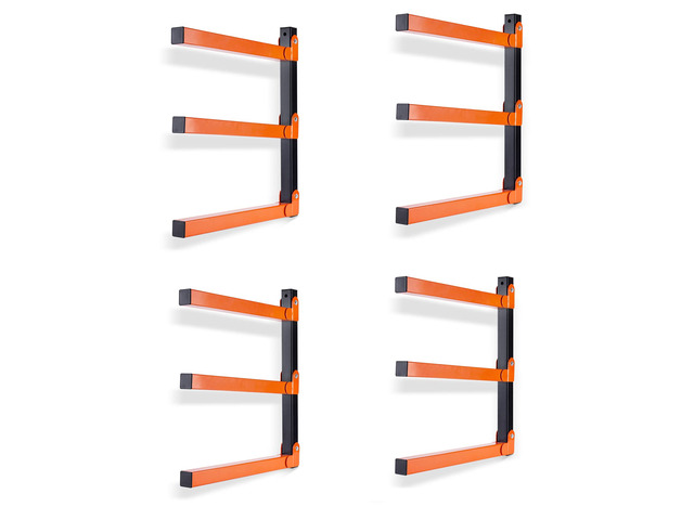 Wall Mount Wood Organizer and Lumber Storage Metal Rack with 3-Level - Indoor & Outdoor Use, 4 Pack