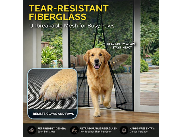 Heavy Duty Magnetic Screen Door Fiberglass Pet Resistant Mesh, Self Sealing Hands Free Magnetic Closure, Tear Resistant Door Screen Keeps Bugs...