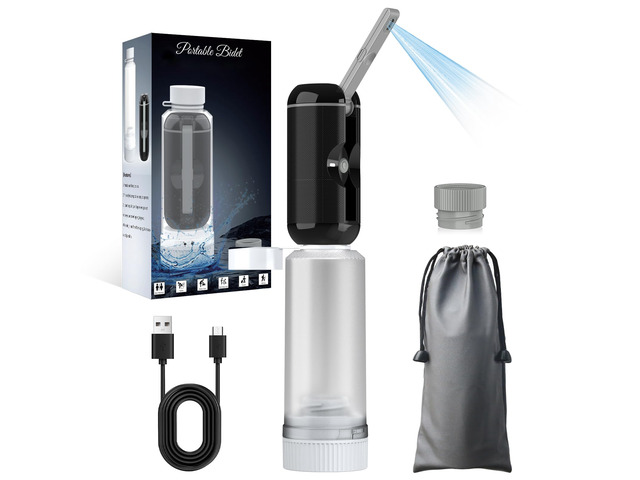 Portable Bidet for Travel, Rechargeable Waterproof Sprayer, Black Portable Rechargeable Travel Bidet Sprayer Fits Various Water Bottles, Waterproof...