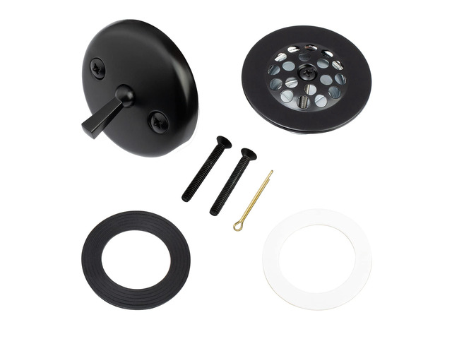 Matte Black Trip Lever Tub Trim Kit Set with Trip Lever Overflow Face Plate, No putty Gasket,Trip Lever Bathtub Drain with Strainer, Overflow and...