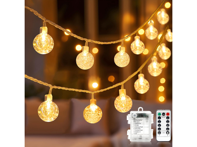 Globe String Lights Battery Operated Fairy Light 26ft 60LED & Remote Waterproof Indoor Outdoor Hanging String Lights Decorative Christmas Lights...