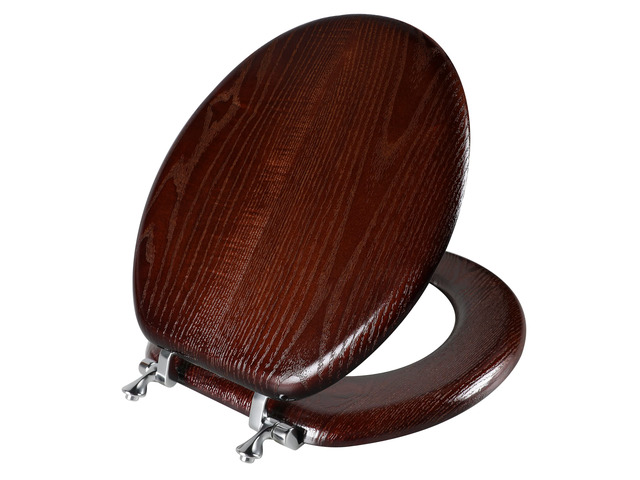 Durable Wood Veneer Natural Toilet Seat Metal Hinged Easy Clean Anti-scratch American Standard(Round,Dark Walnut)