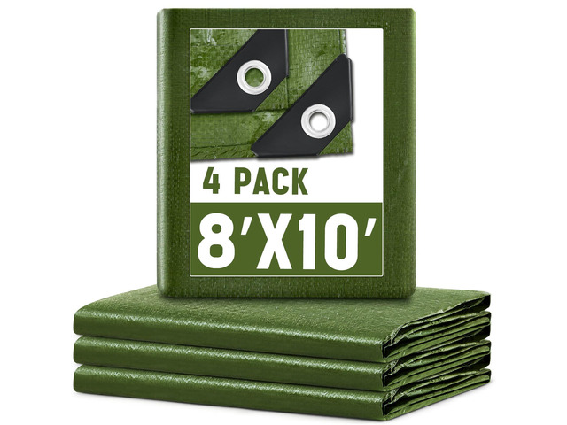 4 Pack 8 x 10 ft 5.5 Mil Large Tarps Heavy Duty Waterproof Tarp Multi Purpose Tent Cover for Home Boats Cars Camping Patio Furniture Roof Emergency...