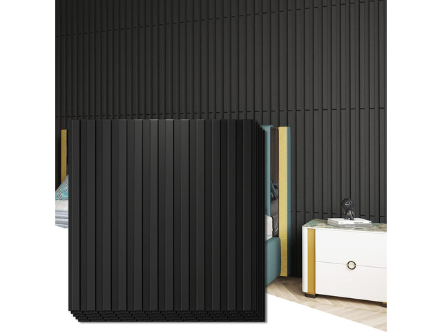 3D Fluted Textured Slat Wall Panels, 19.7 x 19.7 in, 12-Pack, Black PVC, Waterproof, Scratch Proof, Wipeable, Break-Proof, Ideal for Home, Office...