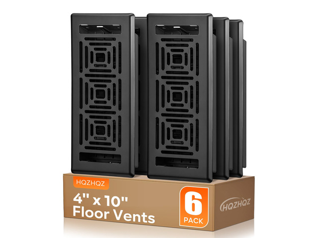 Floor Register 4x10, Heavy Duty Walkable Steel Floor Vent Covers, Easy Adjust Air Flow Direction Floor Registers, Black Floor Vents, Boston Style...