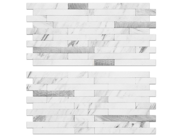 20 Sheets Faux Stone Peel and Stick Backsplash, White Marble Look PVC Wall Tiles Stick on Backsplash for Kitchen