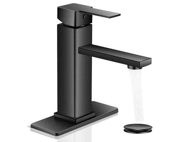 Black Bathroom Faucet Single Hole RV Sink Vanity Faucet Comes with Pop-Up Bathroom Drain, Single Handle for Easy Operation, Compatible with 1- or...