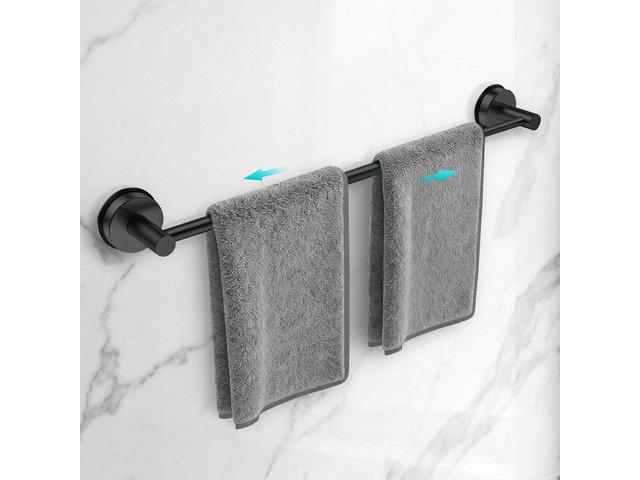 Adjustable Suction Cup Towel Bar for Bathroom Wall,14.6Inch~24 Inch Towel Racks for Bathroom,Stainless Steel Bath Towel Holder for Shower(Matte Black)