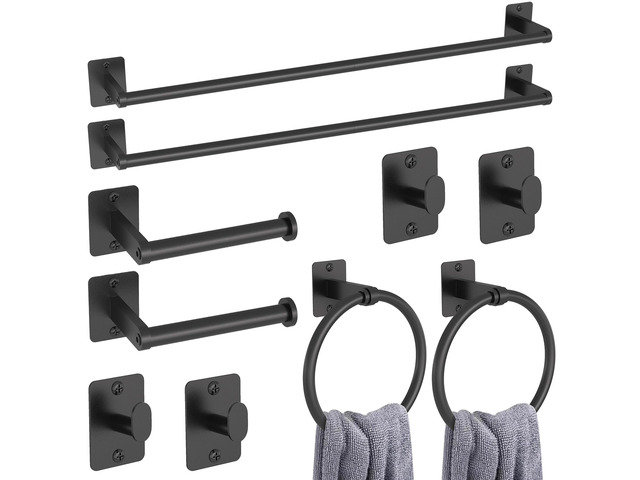 10-Piece Bathroom Accessories Set, 24 inch Towel Bar Black Bathroom Hardware Set, Towel Racks for Bathroom, Robe Towel Hooks, Toilet Paper Holder...