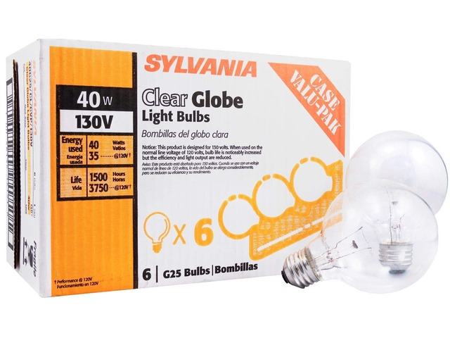 Sylvania Incandescent G25 E26 Globe 40 Watt Vanity Light Bulbs, 6 Pack Medium Base Globe Bulbs for Bathroom, Dimmable Type G Round Vanity Bulbs...