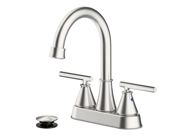 Bathroom Sink Faucet 4 Inch 2 Handle Centerset Brushed Nickel Lead-Free Modern Bathroom Faucet Vanity Faucet with Pop-up Drain Stopper and Supply...