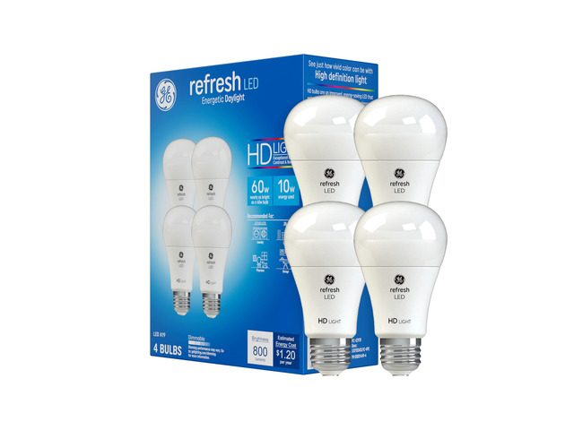 Refresh A19 LED Light Bulbs, Daylight, 60W Eqv, 4 Pack 10W replaces 60W, crisp daylight HD light, A19 base, energy-saving, ideal for living...