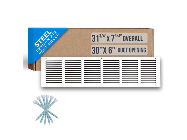 Fits 30x6 Duct Opening Steel Return Air Grille by Vent Cover Grill for Sidewall and Ceiling White HVAC Cold Air Intake Grille Outer...