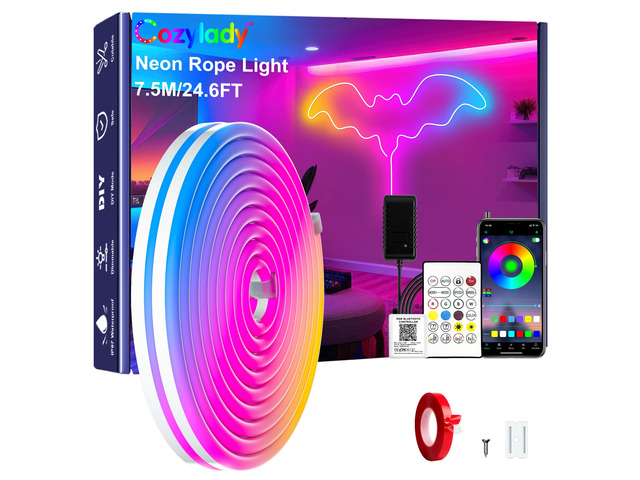 RGB Neon Light LED Rope Light,Waterproof Bluetooth APP Remote Control Music Sync Strip Light,24V Flexible DIY Silicone Light for Bedroom Home...