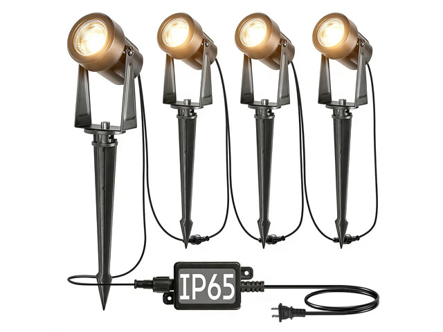 4 Pack Outdoor Landscape Lighting with Transformer, LED Spot Lights Low Voltage Outdoor Yard Lighting, Extendable, IP65 Waterproof Landscape Ground...