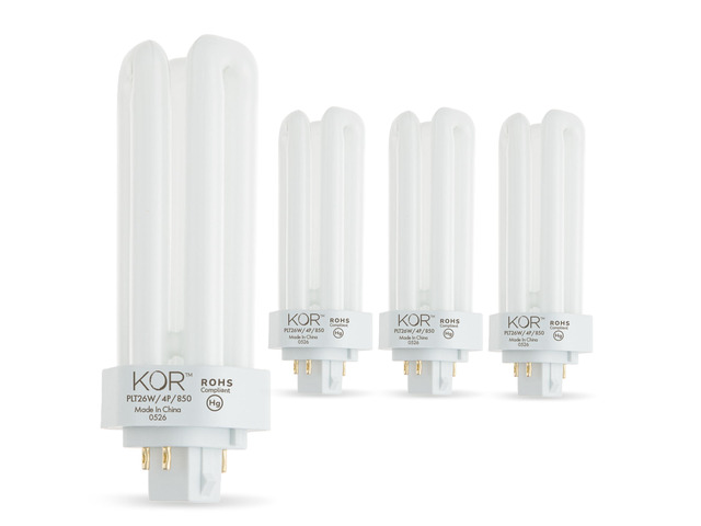 26W Triple Tube Compact Fluorescent Light Bulb, 4 Pack GX24Q-3 4-pin Base, 5000K Bright White, PL26W/3U/4P