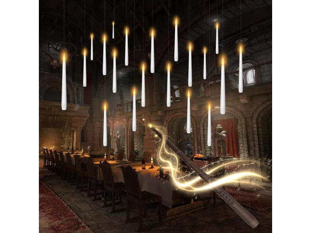 Flameless Floating Candles with Wand20 Pcs Magic LED Hanging Taper CandlesFlickering Battery Operated Taper Candle with Wand Remote for Halloween...