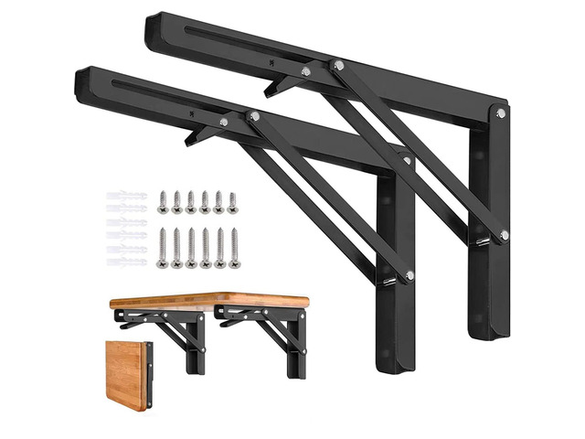 Folding Shelf Brackets - 16 Inch 2 Pcs Heavy Duty Stainless Steel Collapsible Triangle Shelf Bracket, DIY Wall Mounted Folding Table Hinge, Space...