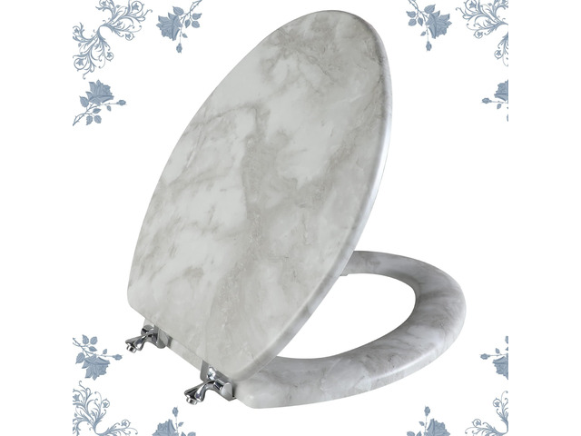 Elongated Marble Toilet Seat with Zinc Alloy Hinges, Easy to Install and Clean, Anti-pinch (Gray)