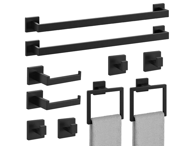 10-Pieces Matte Black Bathroom Accessories, 24 Inch Bathroom Hardware Set SUS304 Stainless Steel Bath Towel Bar Set, Towel Racks for Bathroom...