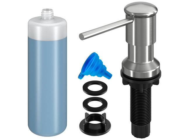 Dish Soap Dispenser, Kitchen Sink Soap Dispenser Pump with 17 OZ Bottle, Refill from The Top, Wide Pump Head Base (Brushed Nickel)