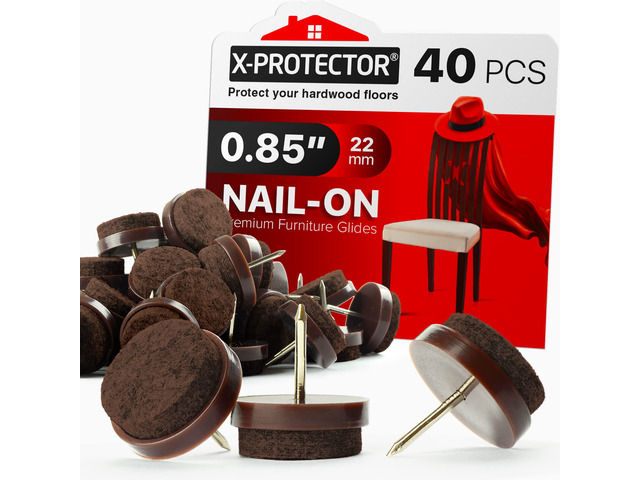 Nail-on Felt Pads 40 PCS - 0.85' Felt Furniture Pads Brown Chair Leg Floor Protectors - Nail in Furniture Pads for Furniture Legs - The Best Felt...