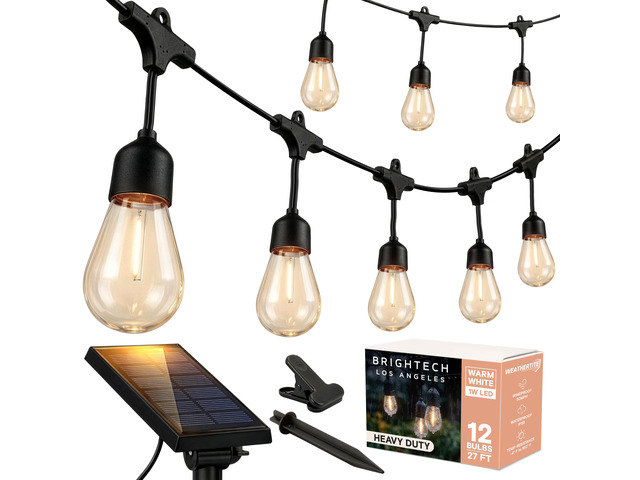 Ambience Pro 27 Ft Solar Powered Outdoor String Lights - Commercial Grade Waterproof Patio Lights with Edison Globes, Shatterproof LED String...