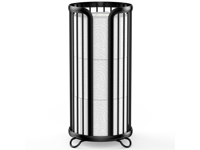 Toilet Paper Holder Stand, Freestanding Toilet Paper Storage,Black Waterproof Raised Feet,Rustproof,Fit 3 Mega Rolls,No Drilling No...